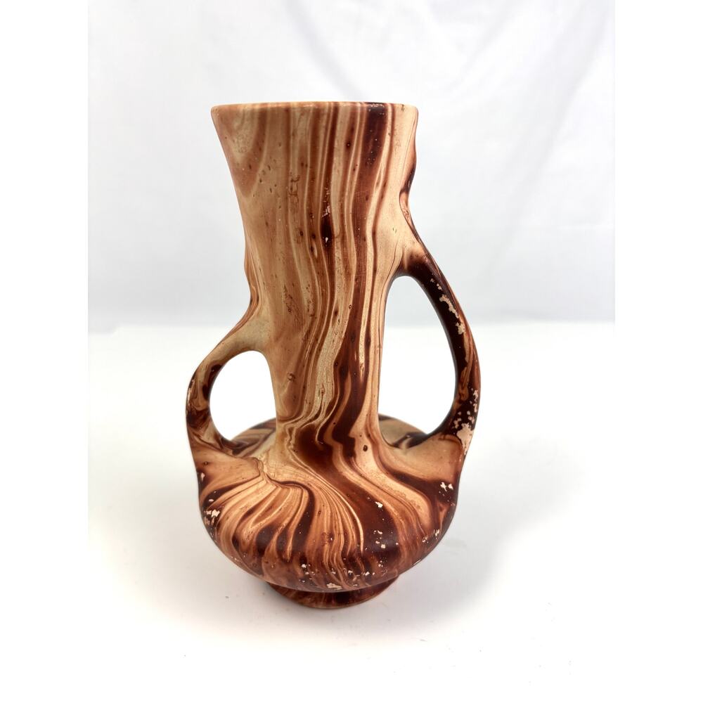 Vintage Ceramic Faux Wood Grain Double Handle Vase USA‎ Unique